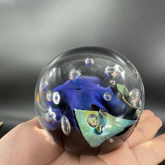 1976 Dichroic Art Glass Paperweight Round Multicolor Signed S65 Hand Blown Glass - Picture 14 of 16